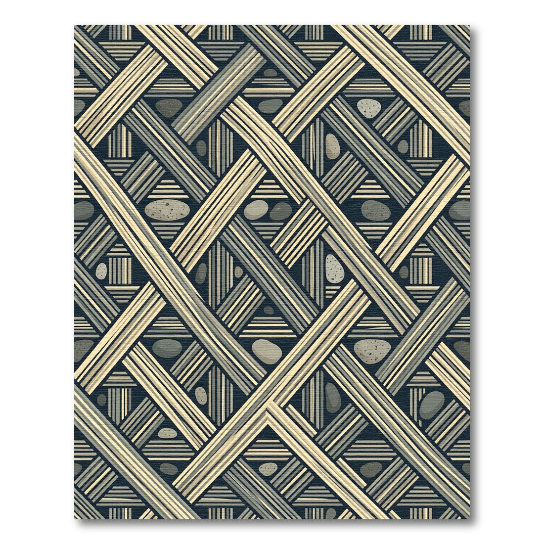 Geometric Stone and Lattice Charcoal Rug