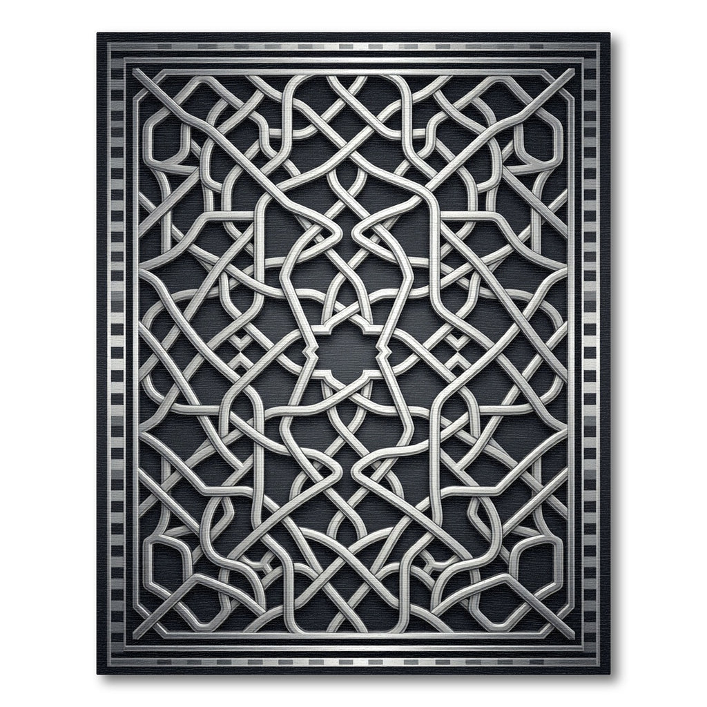Silver Metallic Geometric Interlaced Lattice Rug