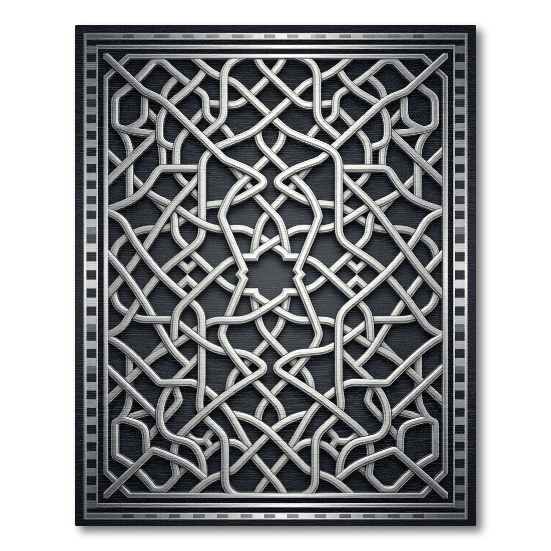 Silver Metallic Geometric Interlaced Lattice Rug