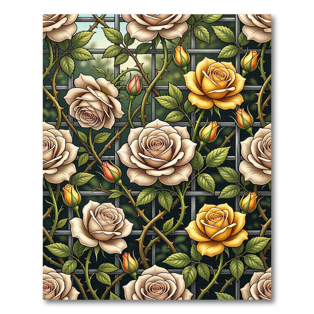 Cream and Golden Rose Trellis Rug