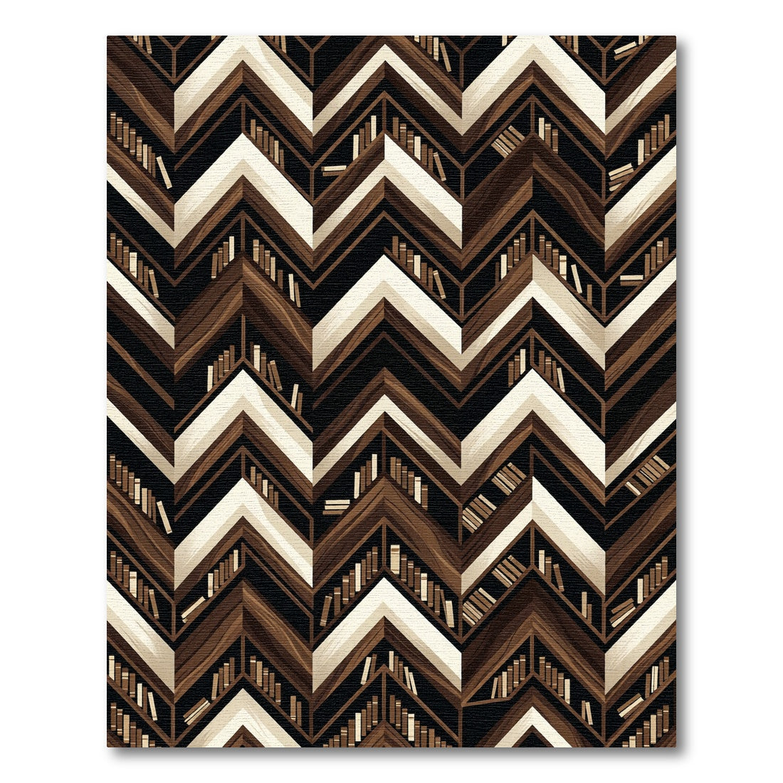 Chevron Bookcase Wood Geometric Monochrome Rug
