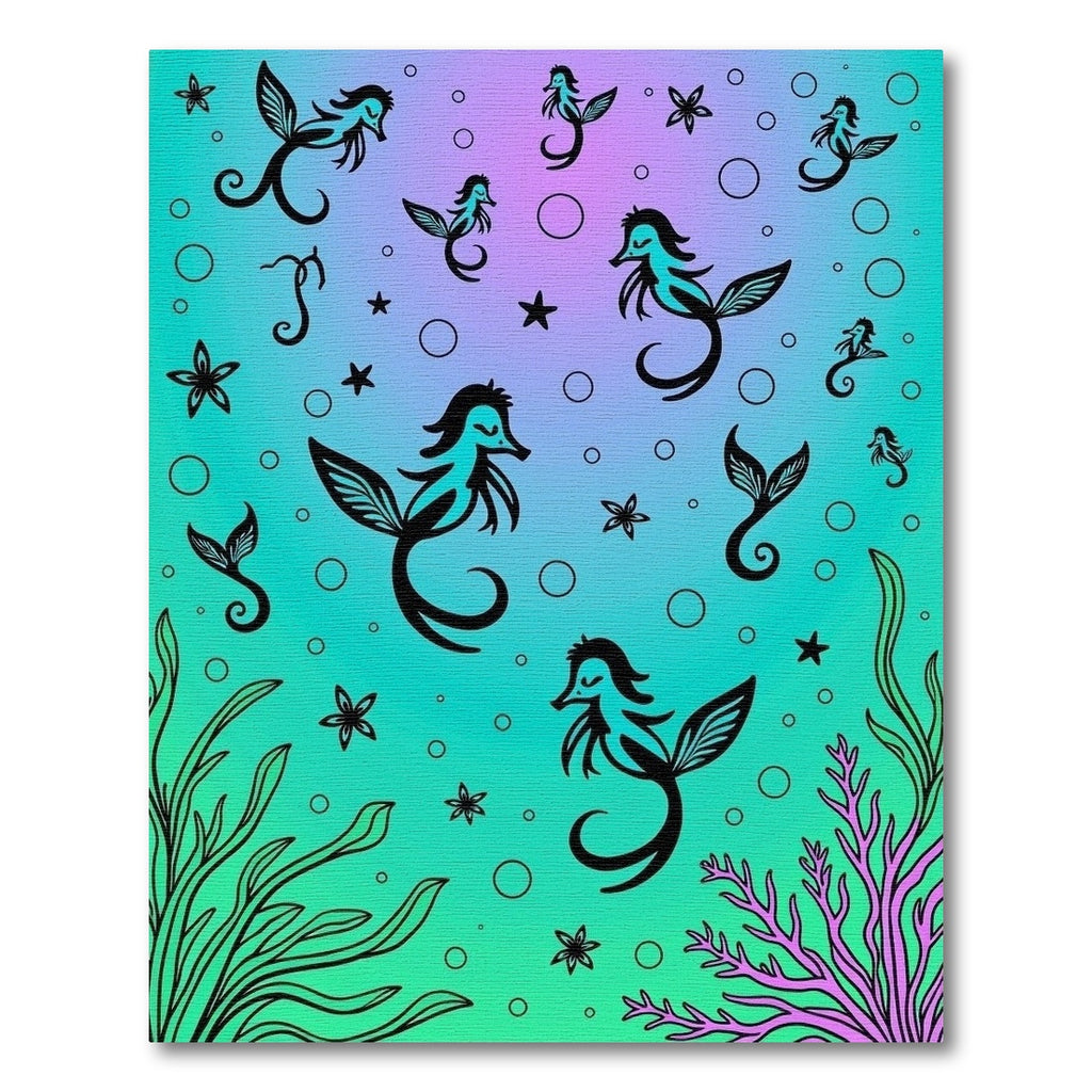 Aqua Purple Gradient Seahorse Swirls Rug