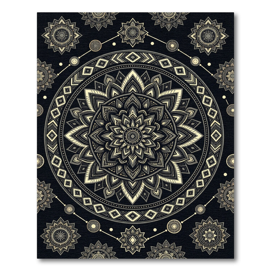 Monochrome Geometric Mandala Floral Medallion Rug