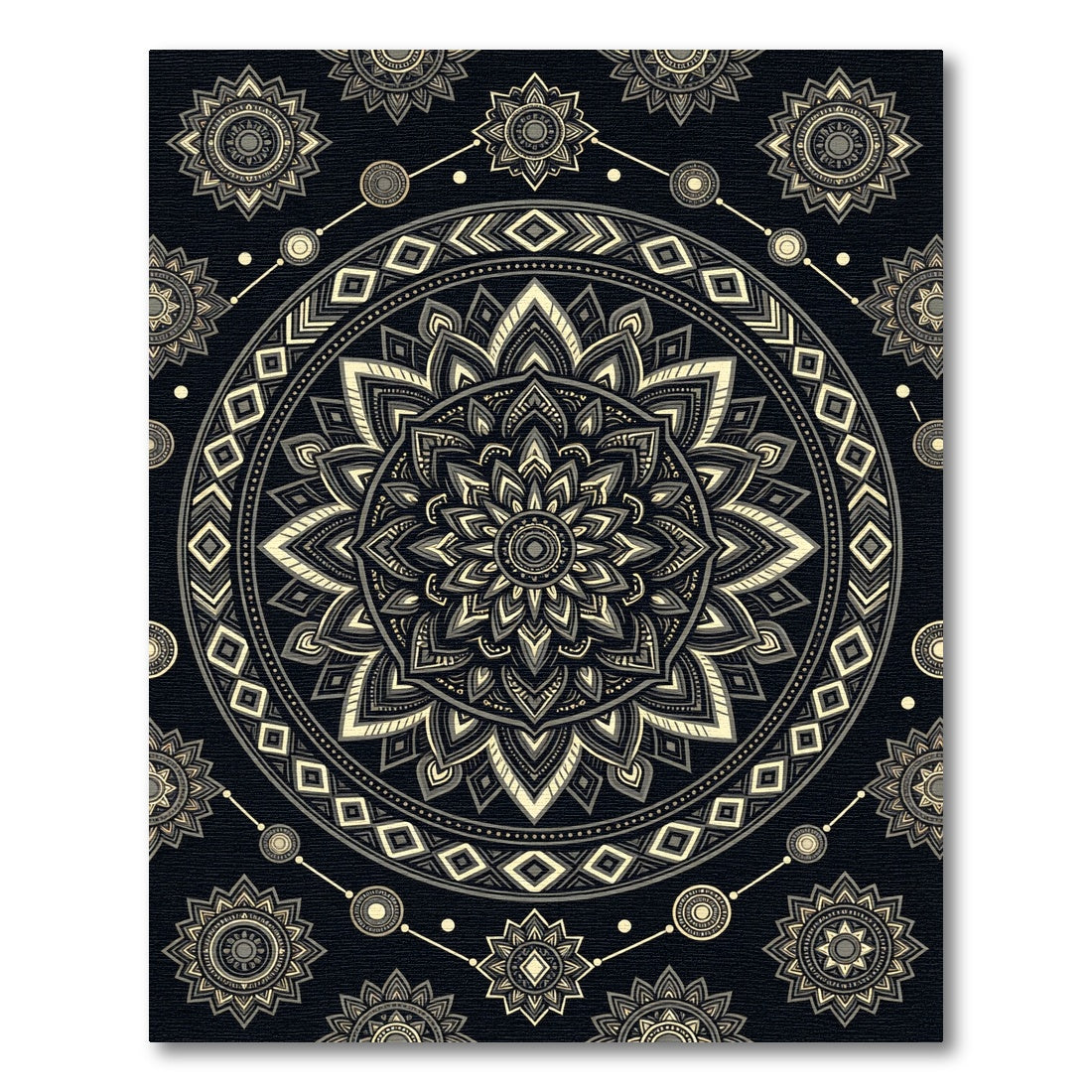 Monochrome Geometric Mandala Floral Medallion Rug