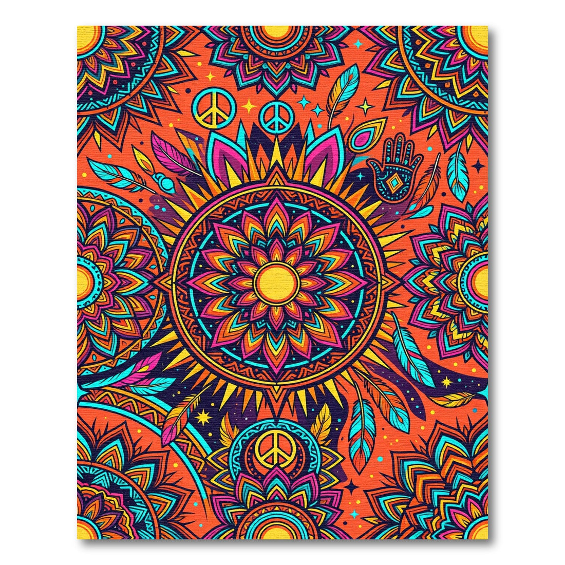 Vibrant Orange Sun Mandala Feathers Rug