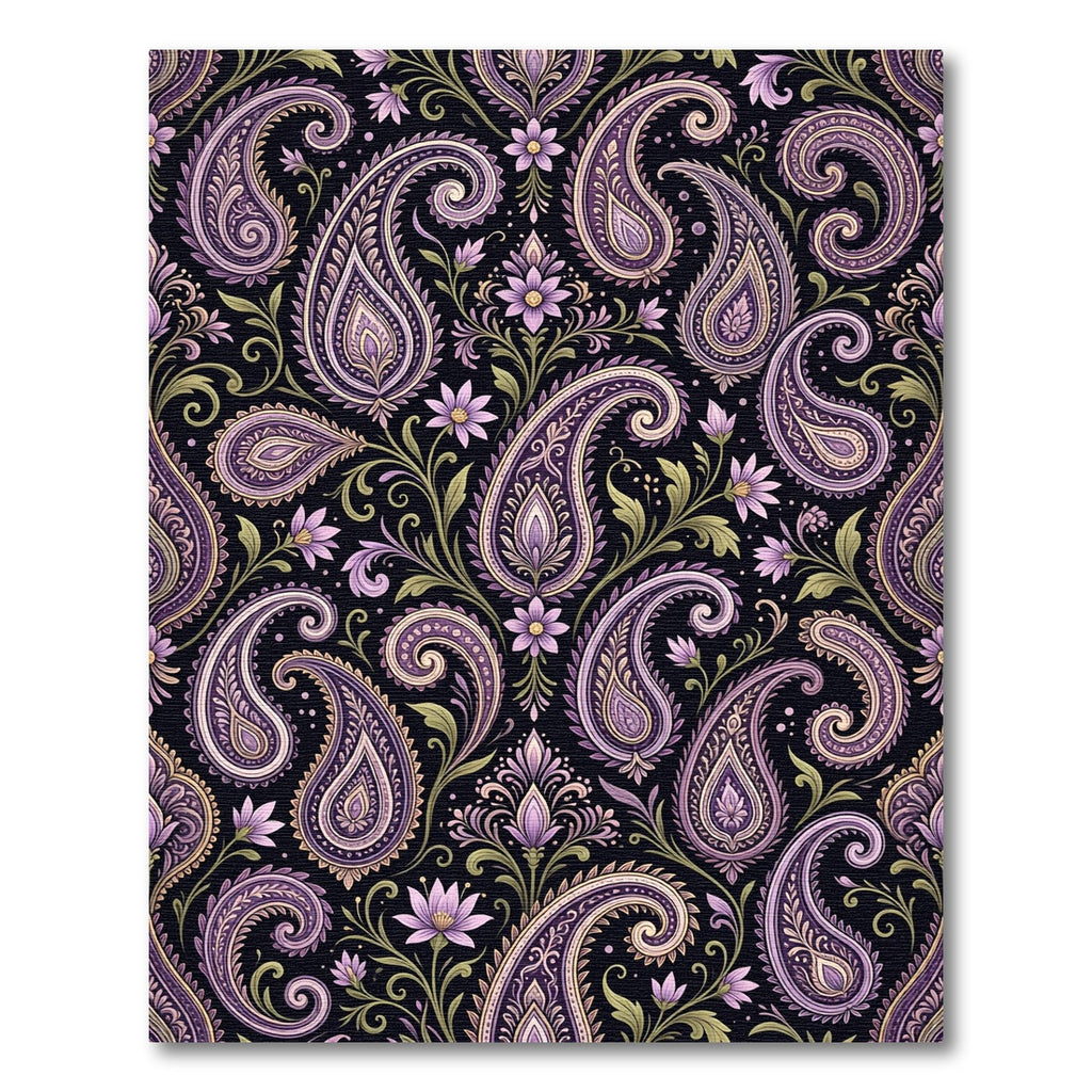 Ornate Purple Paisley Floral Scroll Rug