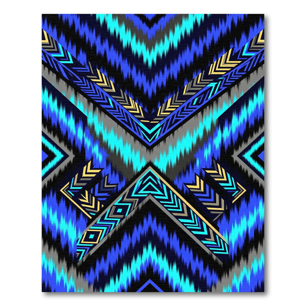 Electric Blue Geometric Chevron Ikat Rug