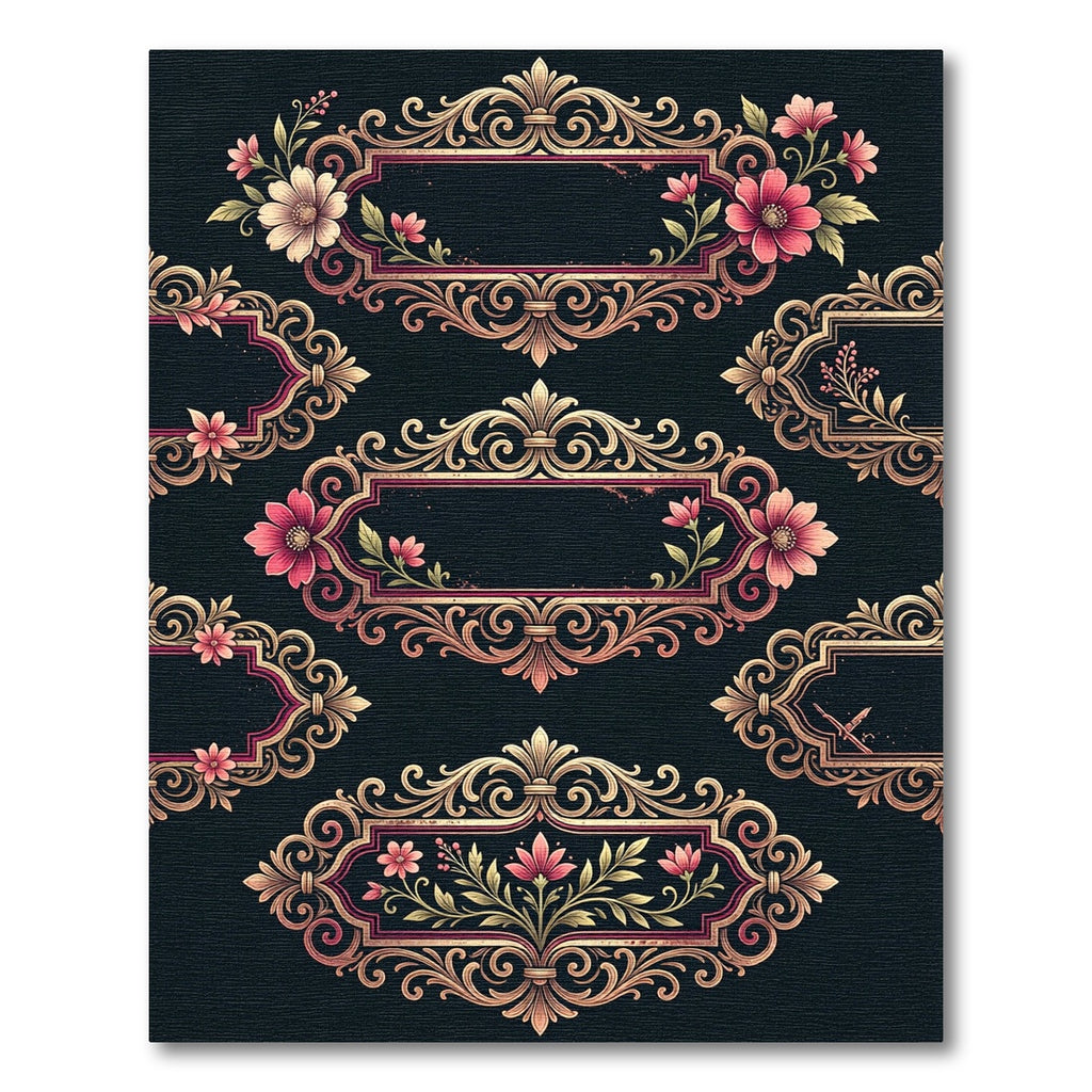 Ornate Gold Floral Baroque Frame Rug
