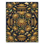 Golden Chrysanthemum Pagoda Bird Art Rug