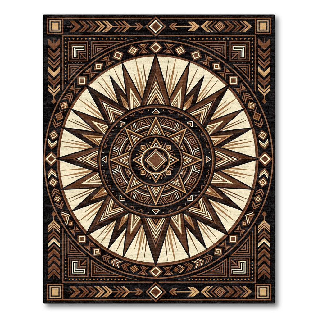 Geometric Aztec Sunburst Earth Tone Rug
