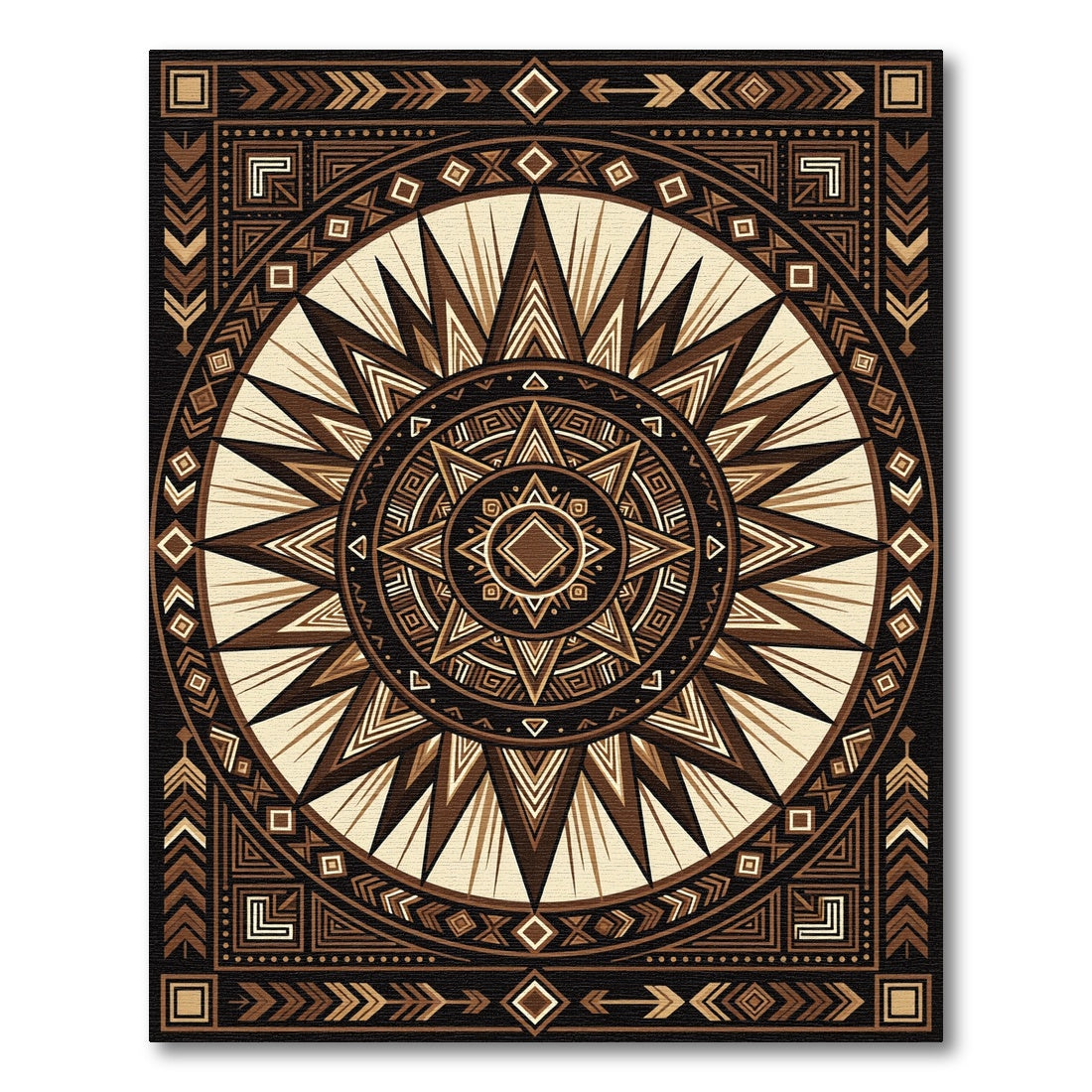 Geometric Aztec Sunburst Earth Tone Rug