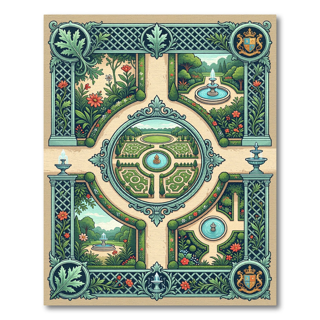 Royal Teal Verdant Botanical Fountain Garden Rug