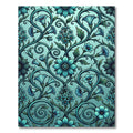 Teal Floral Scroll Botanical Vines Rug
