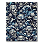 Oceanic Skull and Coral Navy Wave Rug