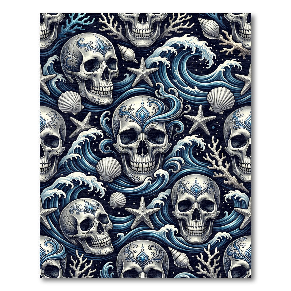Oceanic Skull and Coral Navy Wave Rug