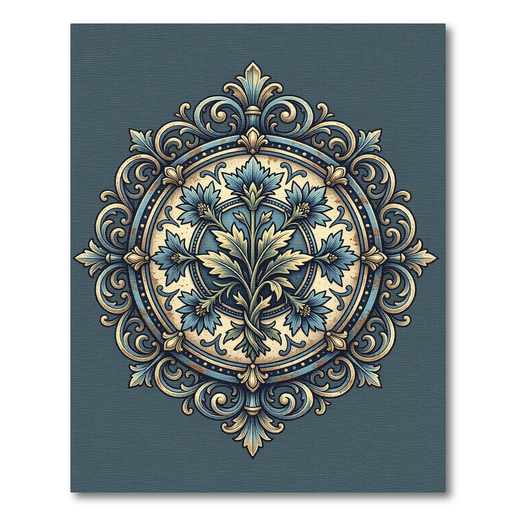 Ornate Blue Floral Medallion Rug