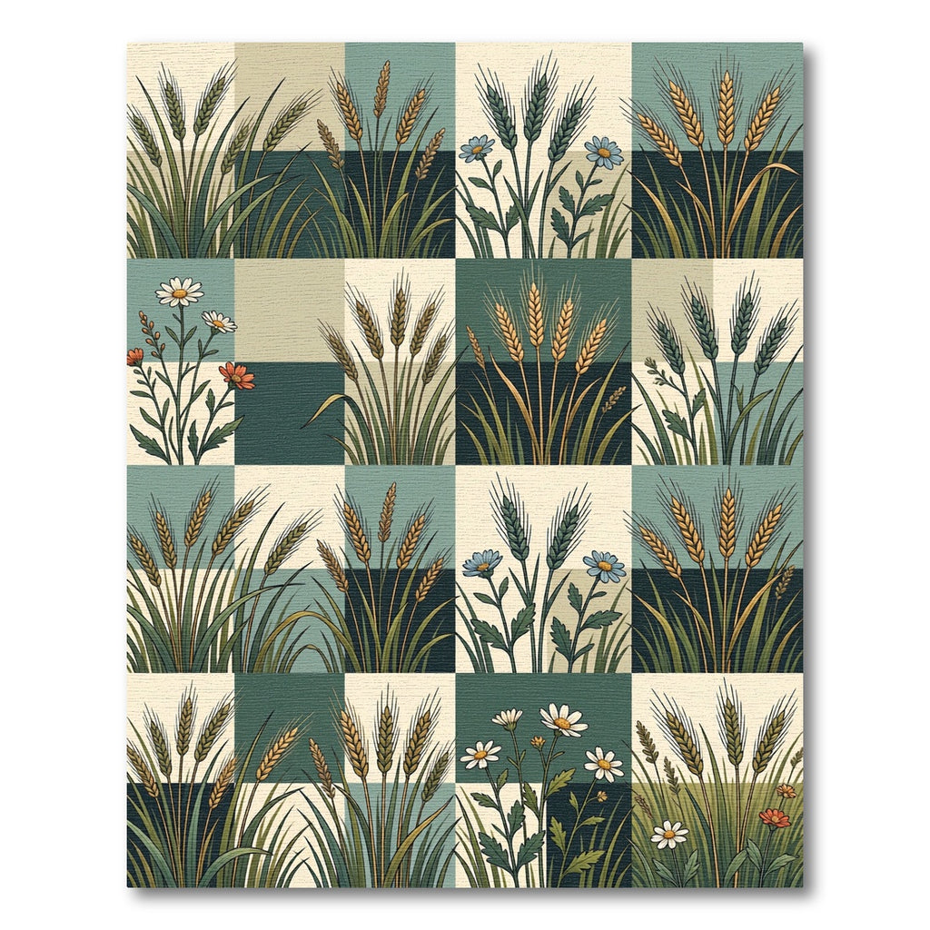 Sage Green Wheat and Daisy Grid Rug