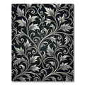 Silver Floral Scrollwork on Dark Background Rug