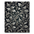 Silver Floral Scrollwork on Dark Background Rug
