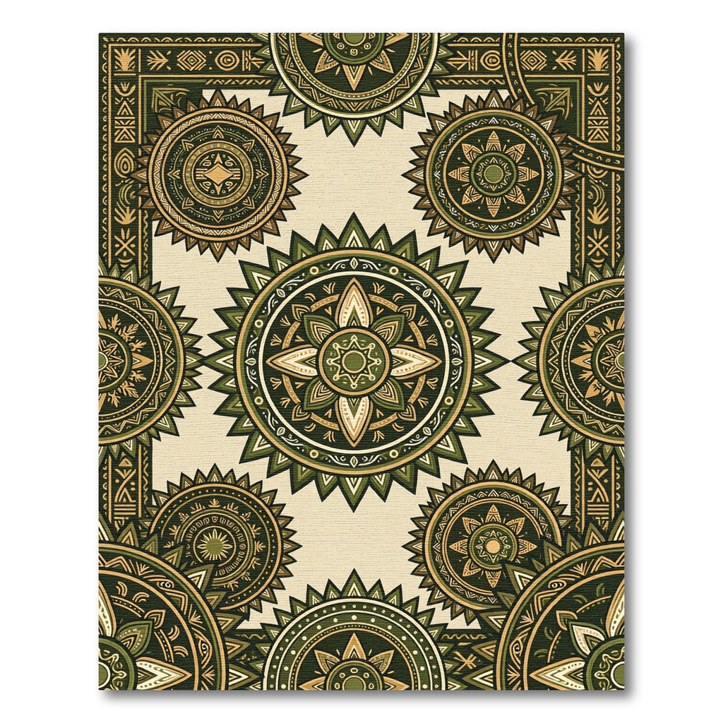 Golden Olive Sunburst Medallion Rug