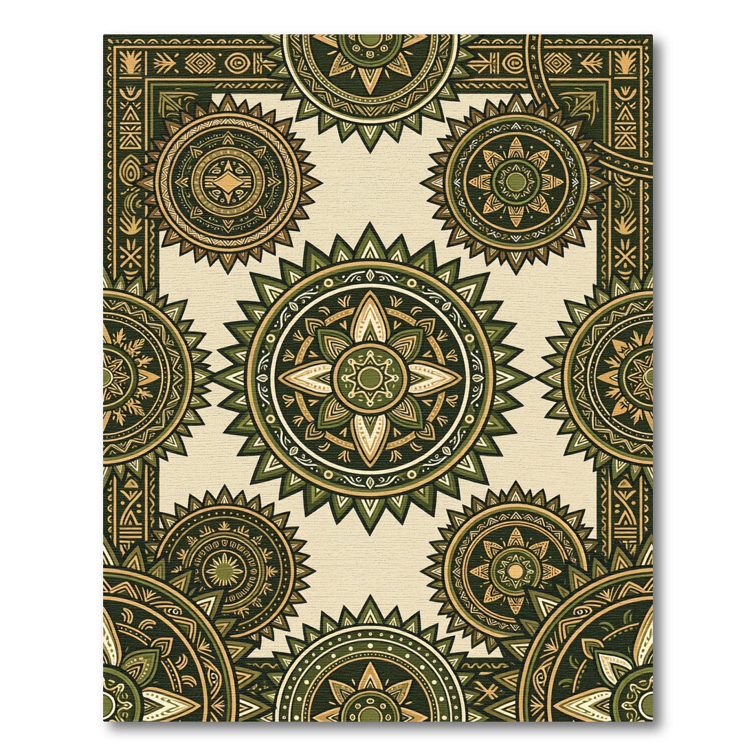 Golden Olive Sunburst Medallion Rug