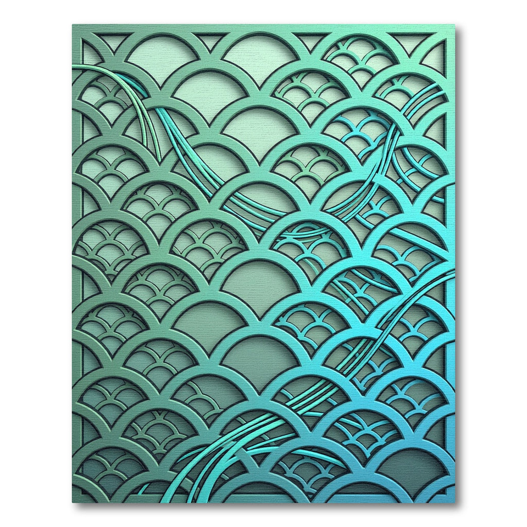 Teal Gradient Scalloped Wave Layers Rug