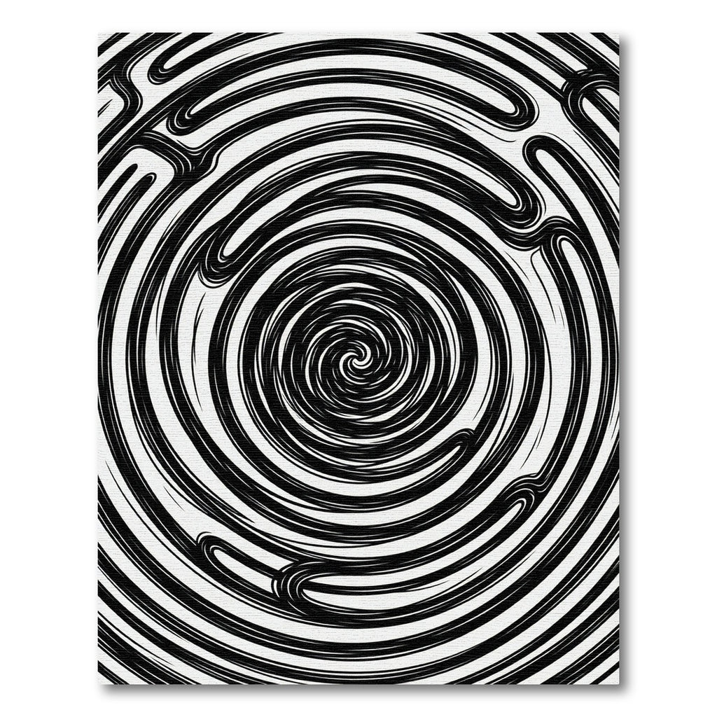 Minimalist Black and White Hypnotic Swirl Rug