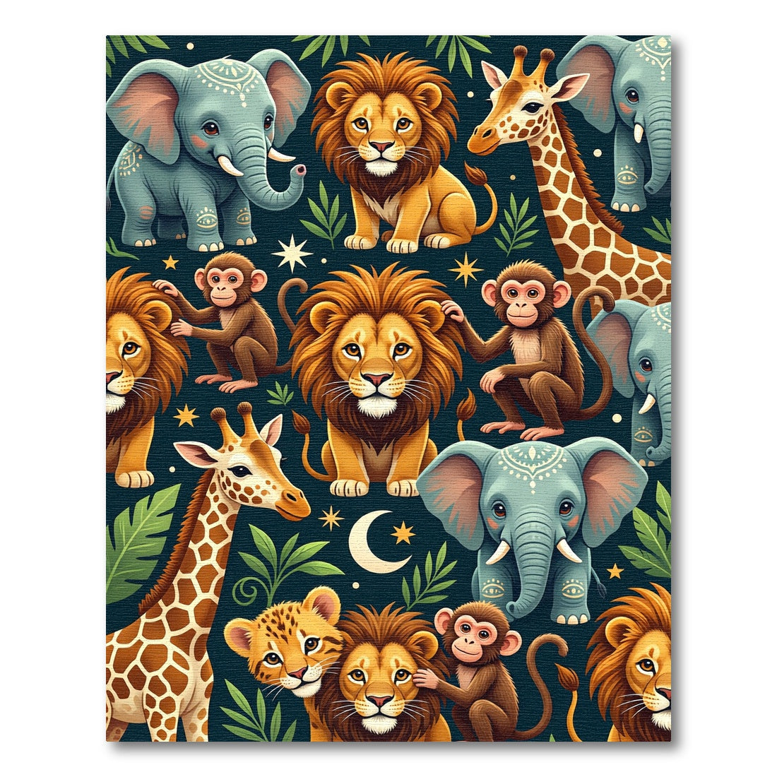 Whimsical Jungle Animal Safari Deep Teal Rug
