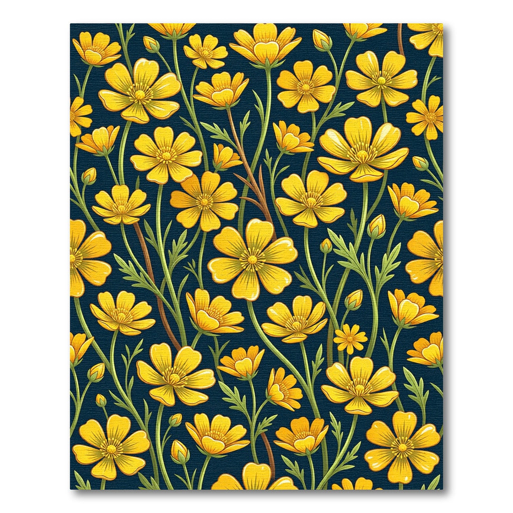 Golden Buttercup Botanical Midnight Floral Rug