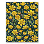Golden Buttercup Botanical Midnight Floral Rug