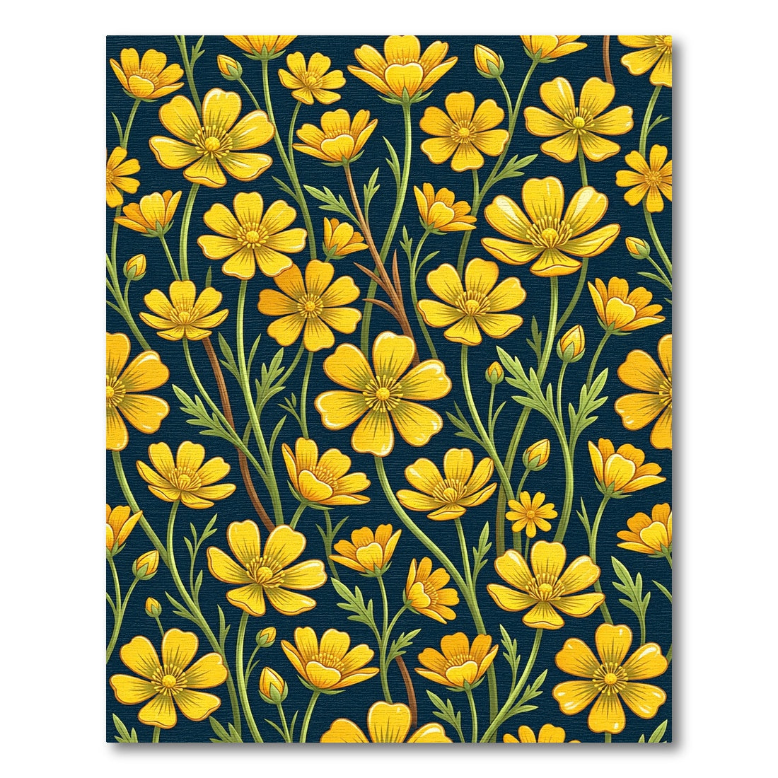 Golden Buttercup Botanical Midnight Floral Rug