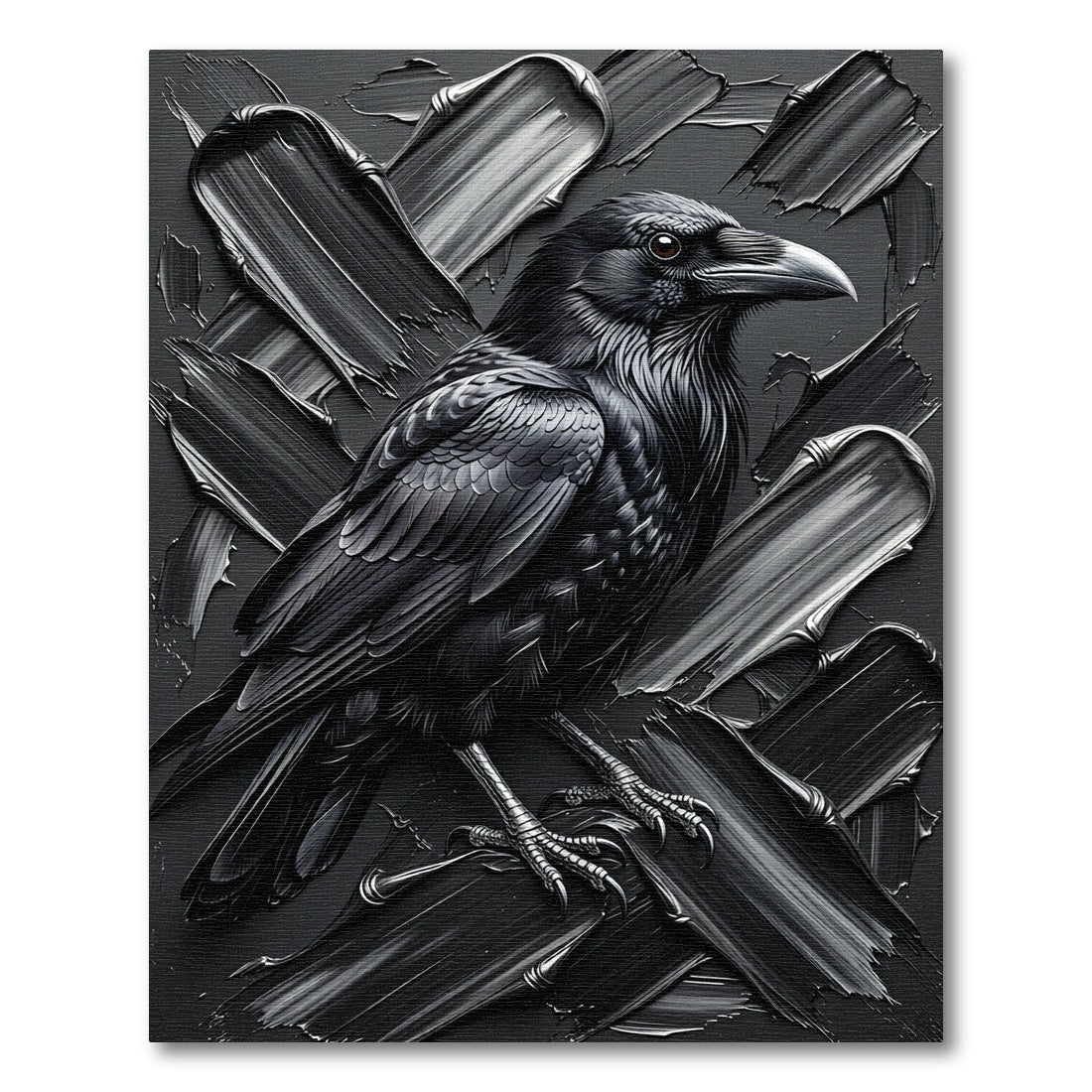 Moody Monochrome Raven Impasto Art Rug