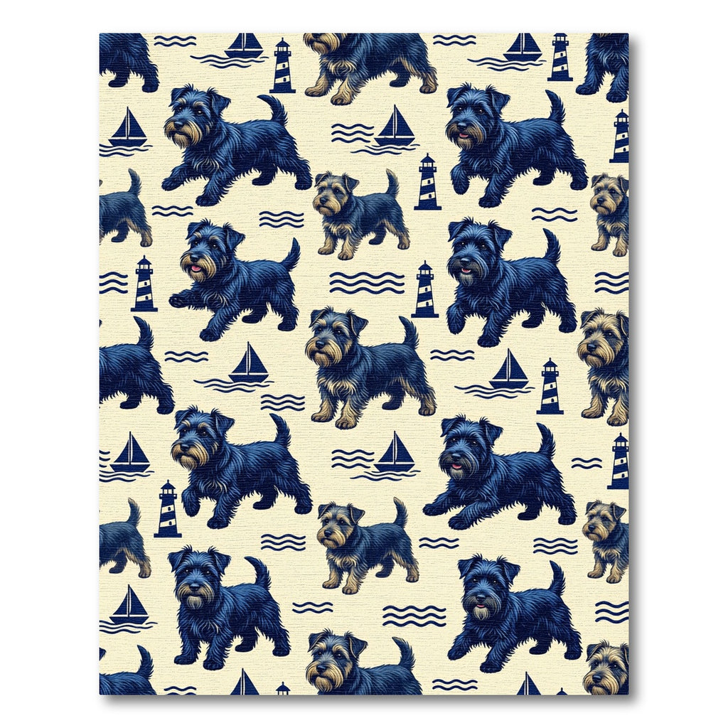 Nautical Navy Terrier Lighthouse Sailboat Illustration Rug