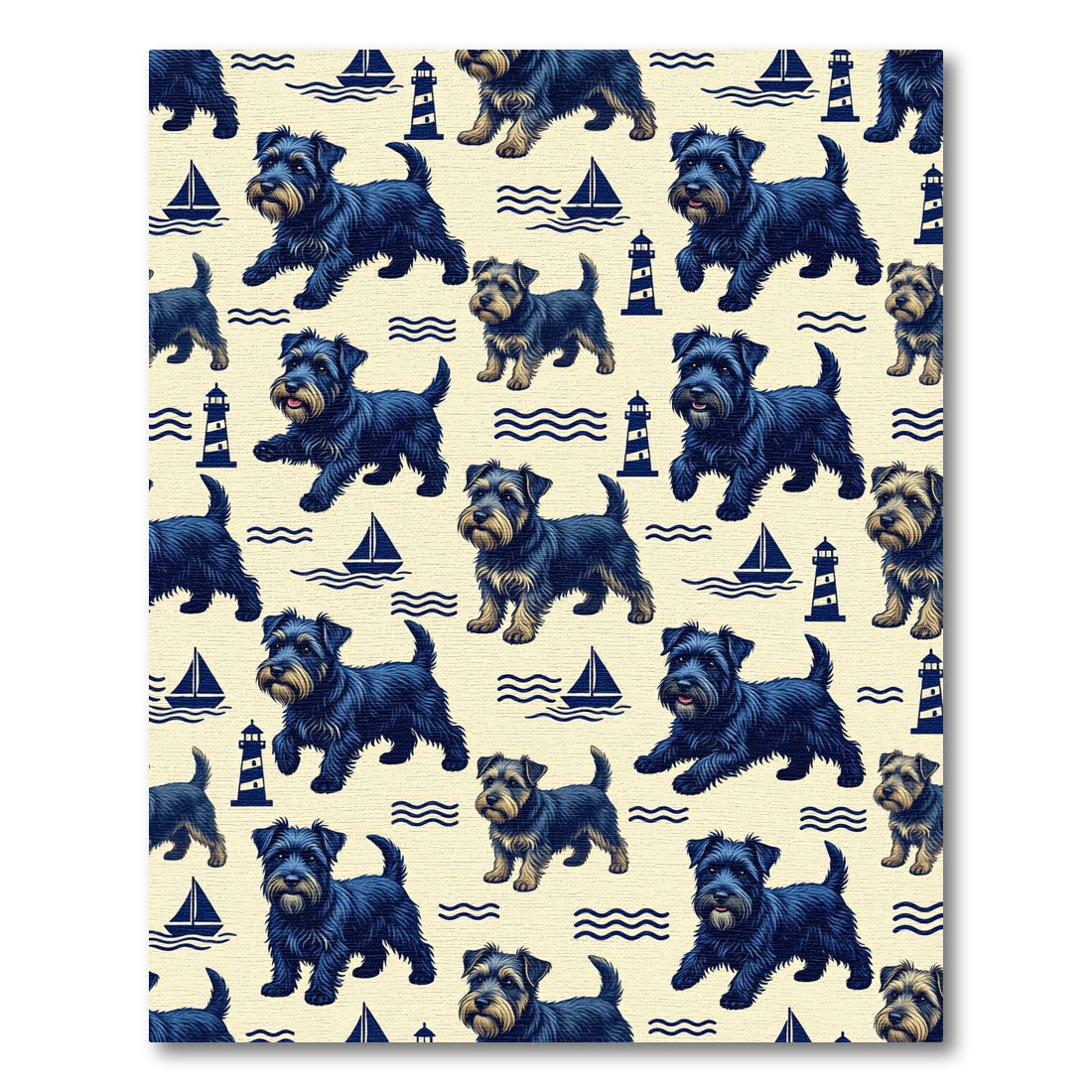 Nautical Navy Terrier Lighthouse Sailboat Illustration Rug