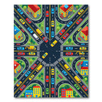 Vibrant Isometric City Traffic Intersection Grid Rug
