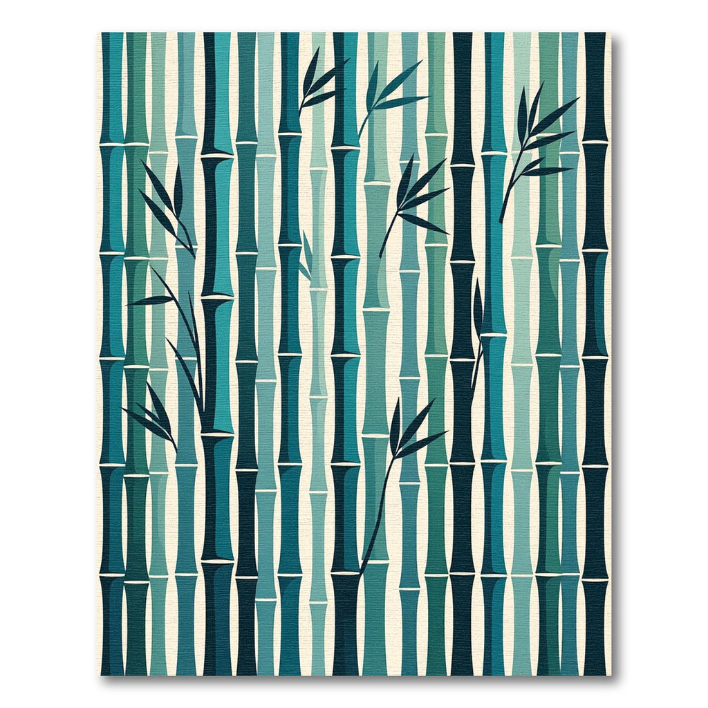 Teal Blues Vertical Bamboo Forest Rug