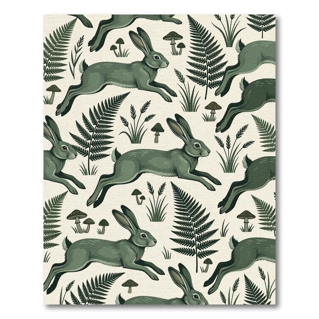 Sage Green Leaping Hare Fern Forest Rug