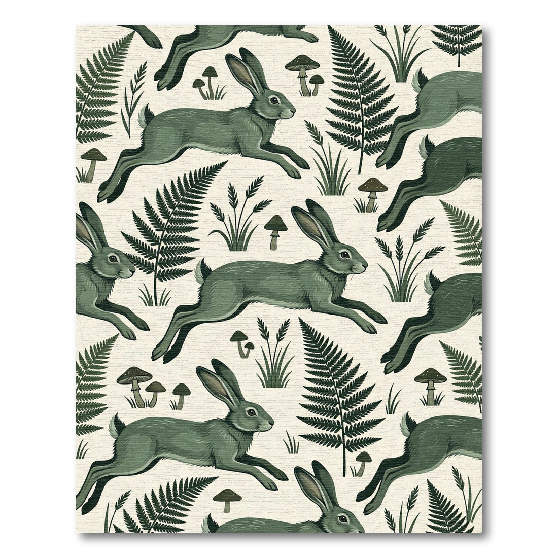 Sage Green Leaping Hare Fern Forest Rug