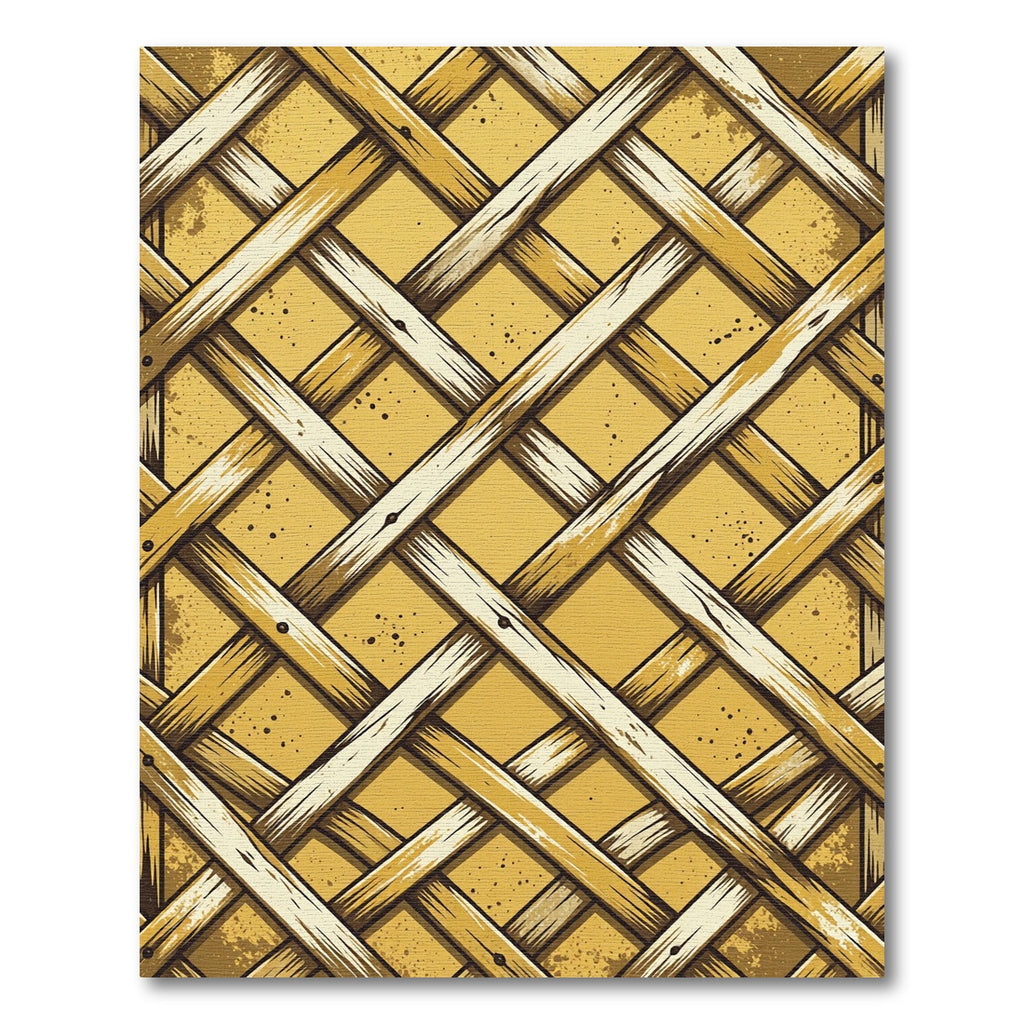 Golden Woven Lattice Geometric Grid Rug