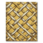 Golden Woven Lattice Geometric Grid Rug