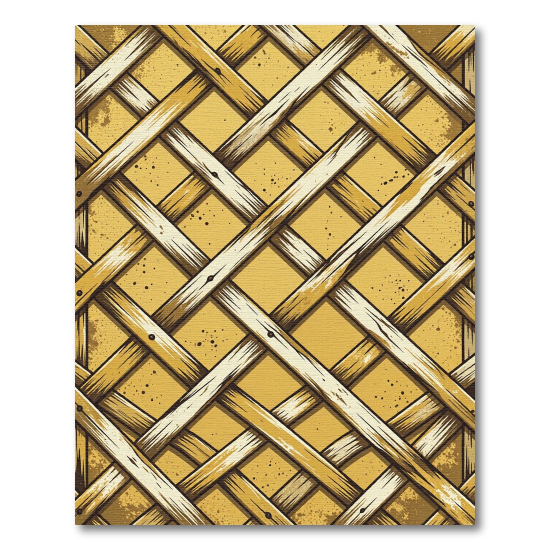 Golden Woven Lattice Geometric Grid Rug