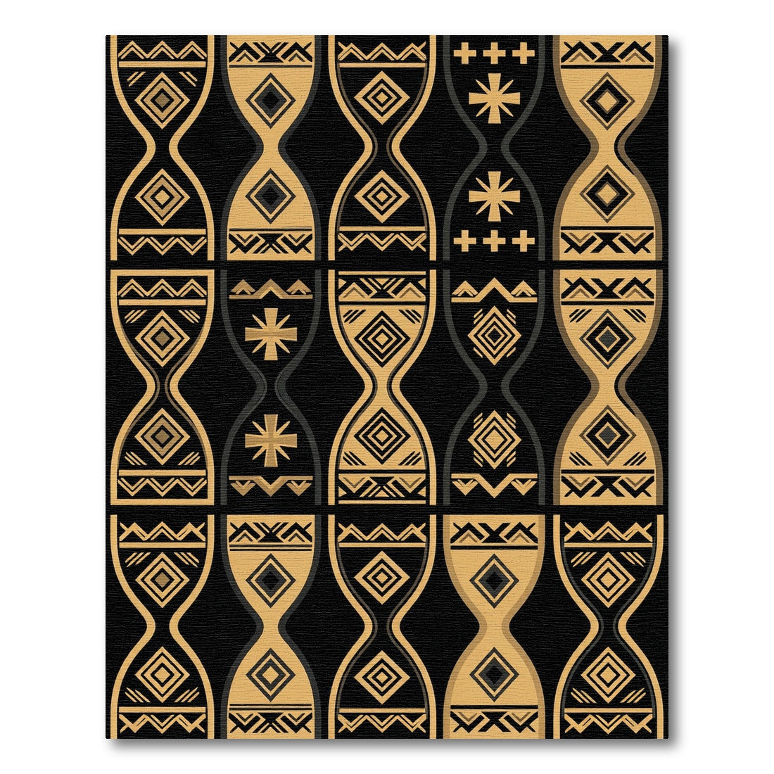 Geometric Tribal Diamond Gold Black Rug