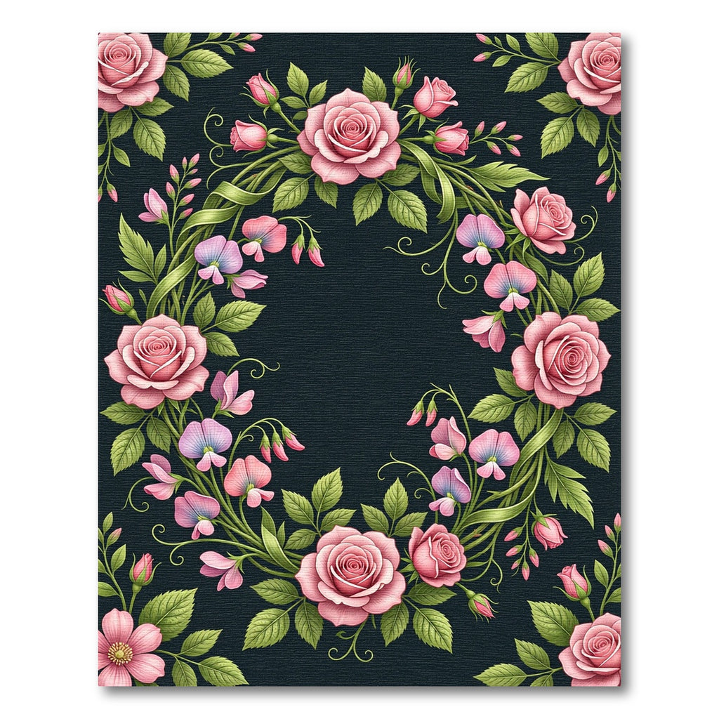 Romantic Pink Rose Sweet Pea Wreath Rug