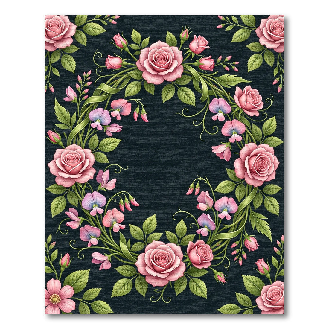 Romantic Pink Rose Sweet Pea Wreath Rug