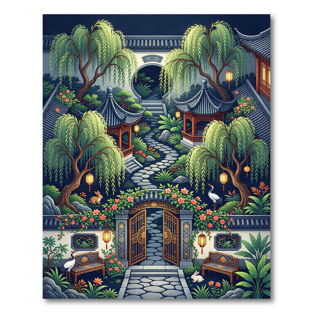 Enchanted Moonlit Willow Zen Garden Rug