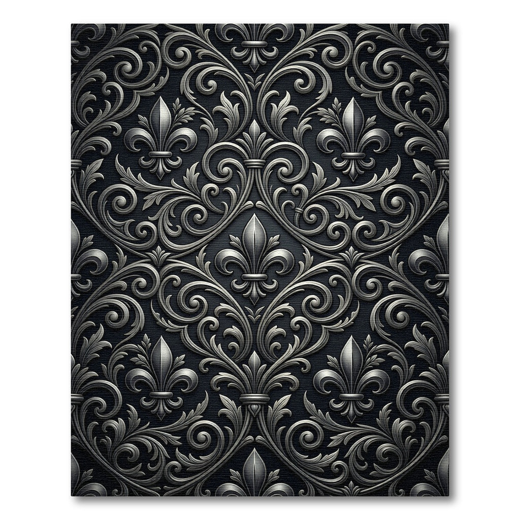 Ornate Silver Fleur-de-lis Scroll Rug