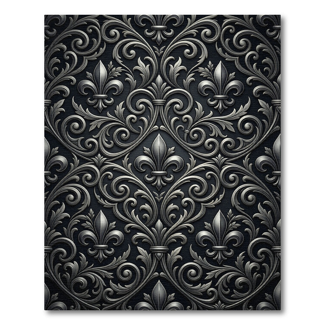 Ornate Silver Fleur-de-lis Scroll Rug