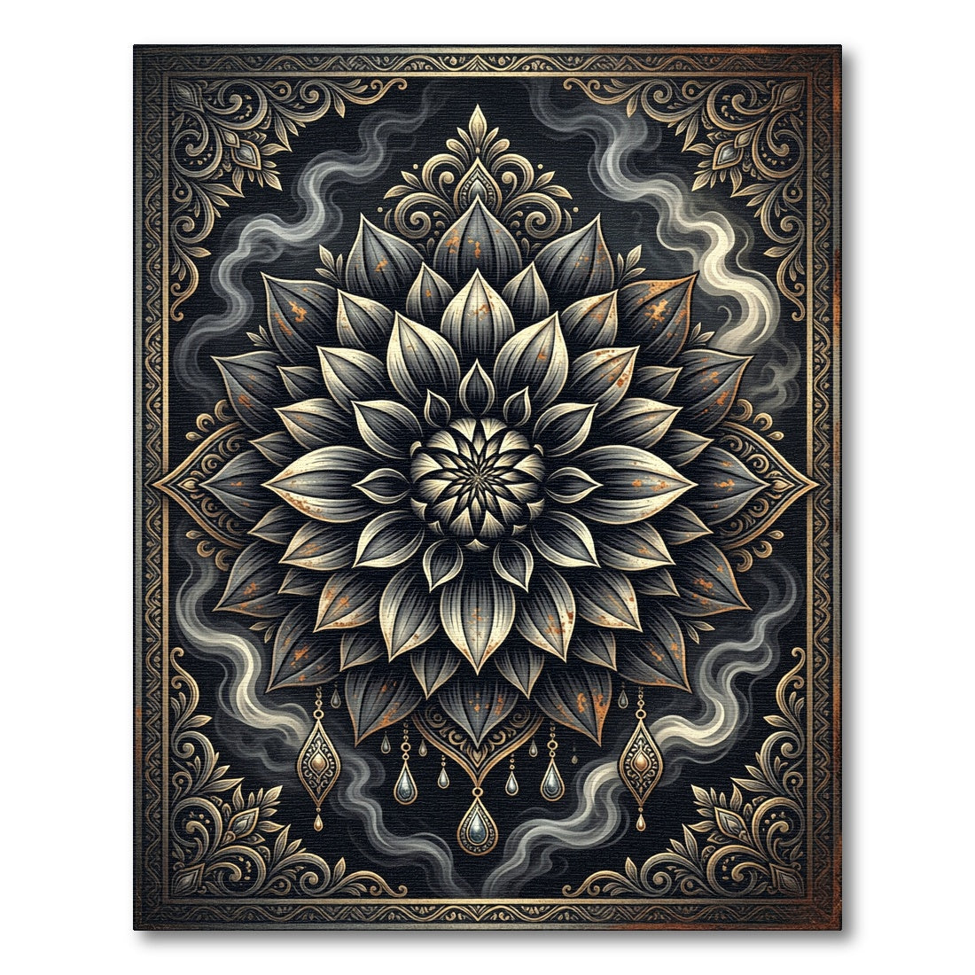 Gilded Black Lotus Noir Medallion Rug