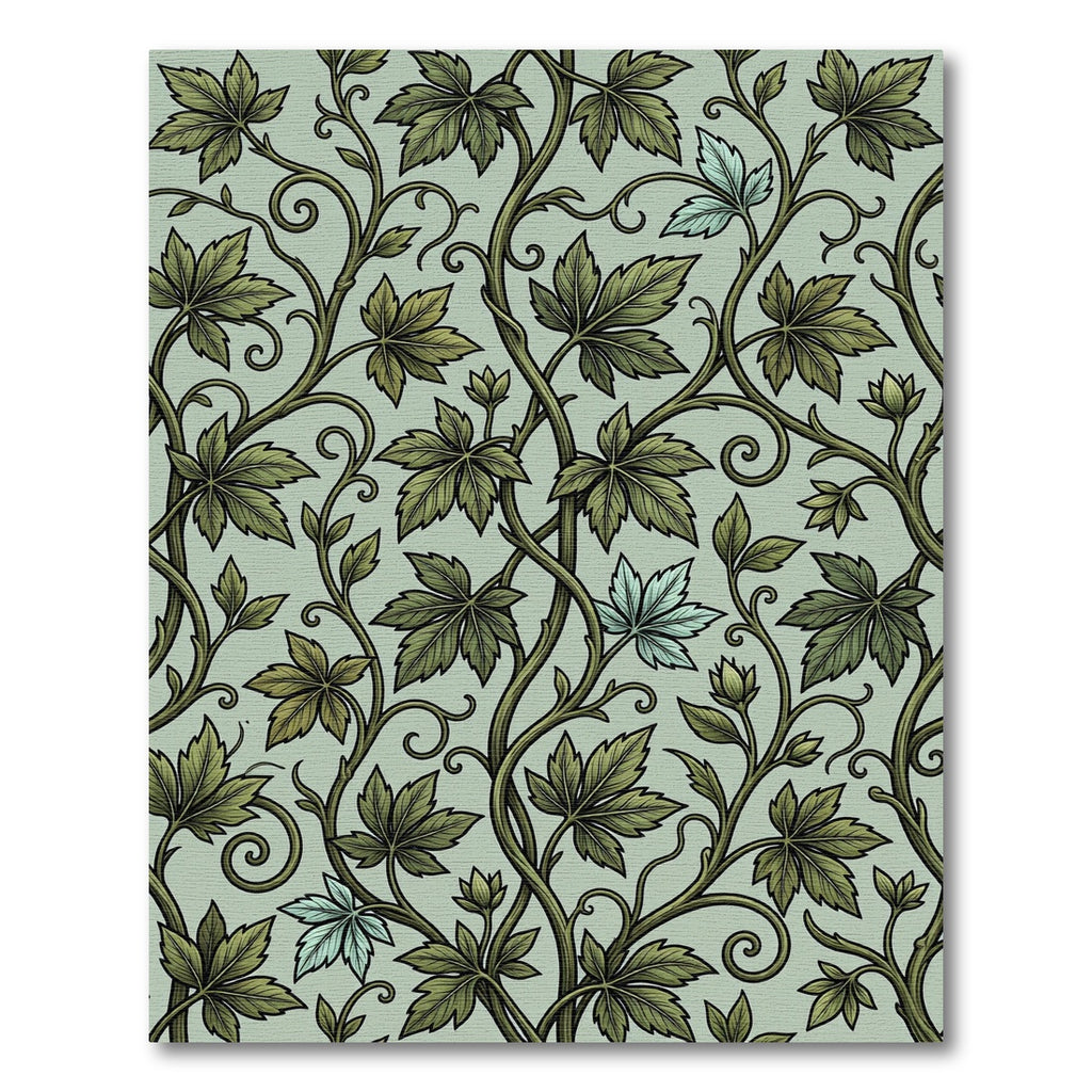 Green Vine Leaf Scrolling Botanical Rug