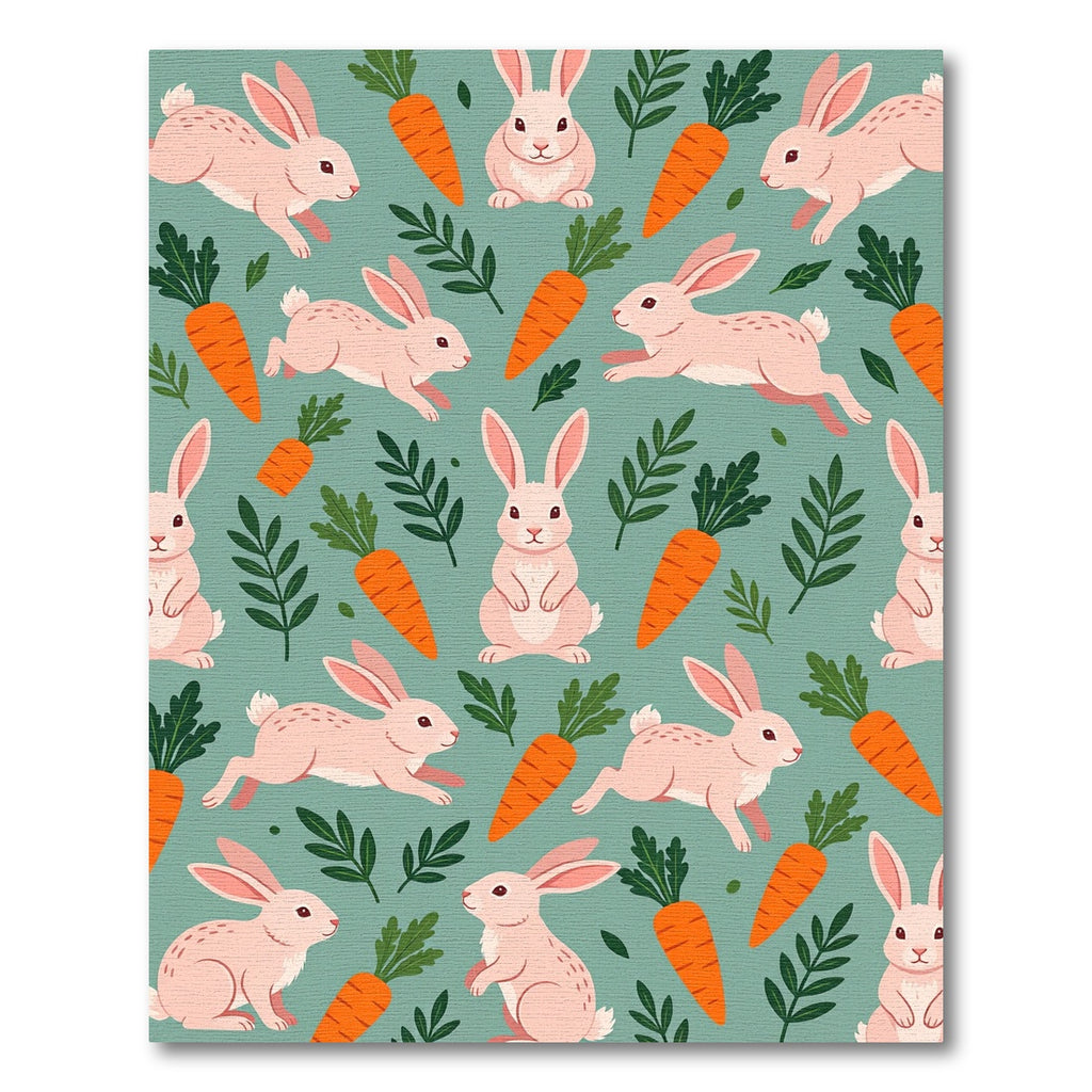 Whimsical Pastel Rabbit and Carrot Illustration Rug